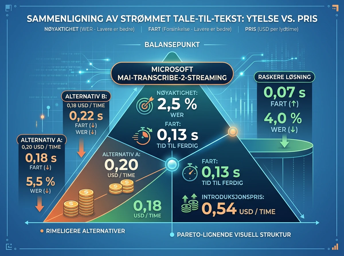 Pris, ordfeilrate og ventetid sammenlignet for strømmet tale til tekst