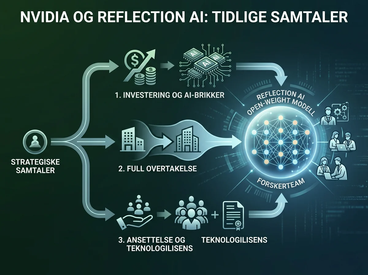 Tre mulige avtaleveier mellom Nvidia og Reflection AI samlet i én modell