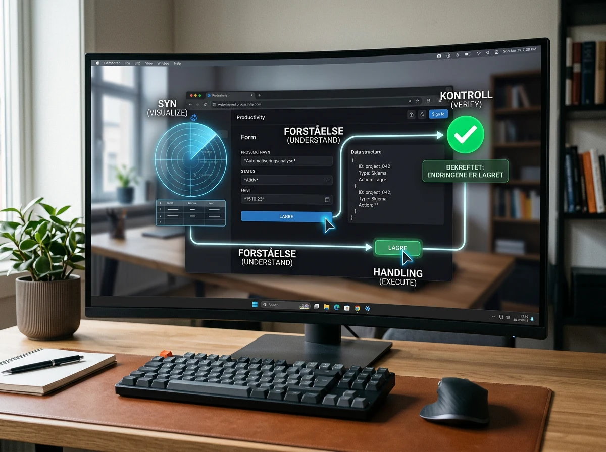 Computer use med syn, handling og kontroll i en trygg AI-arbeidsflyt