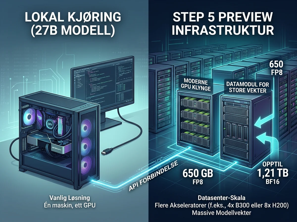 Sammenligning av RTX 4090 og datasentermaskinvare for Step 5 Preview