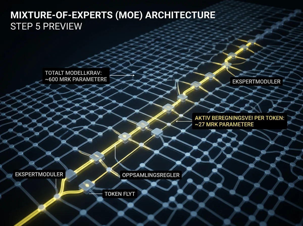 Diagram over 600 milliarder totale og 27 milliarder aktive parametere i Step 5 Preview
