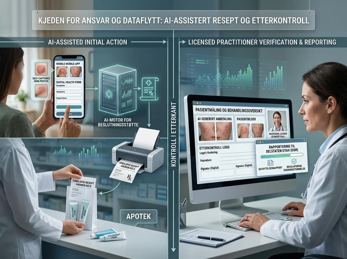 Ansvarskjeden fra pasientdata og AI-resept til apotek, lege og delstat